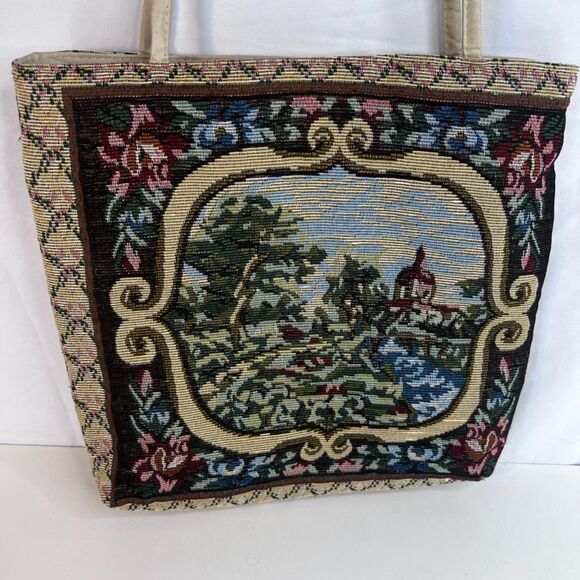 Tapestry Tote Bag Lightweight Top Zip Thin Boho Country Cottage Square - Picture 3 of 9